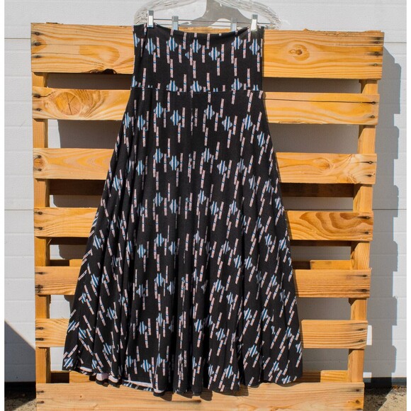 Thyme & Honey Gray Pink Print Pull On Fold Over Waist Comfy Modest Maxi Skirt M - Picture 3 of 4